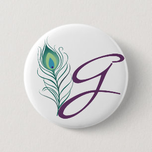 Bóton Redondo 5.08cm Pena elegante do pavão de DIY