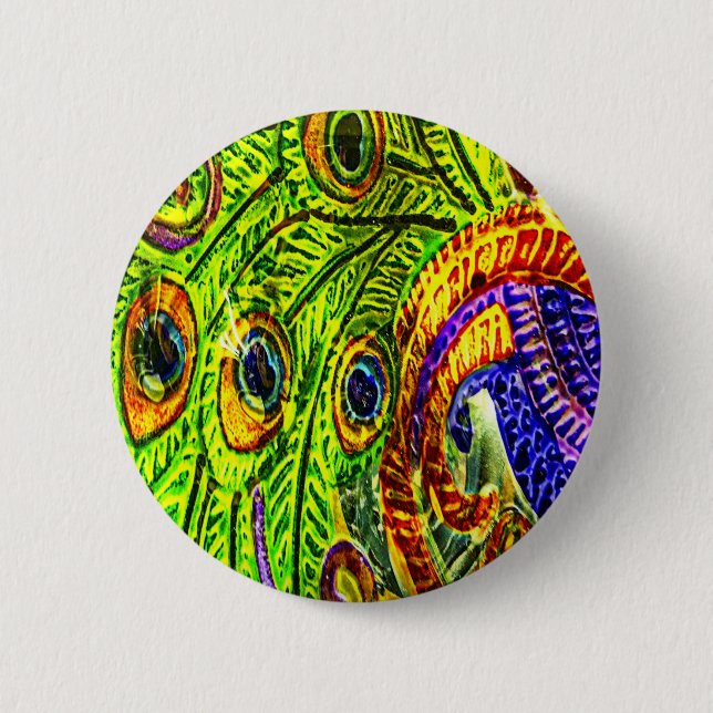 Bóton Redondo 5.08cm Penas de Peacock (Frente)