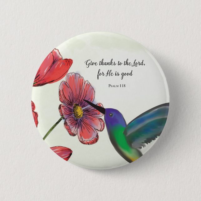 Bóton Redondo 5.08cm Pensando Religiosamente em Você Flores com Humming (Frente)