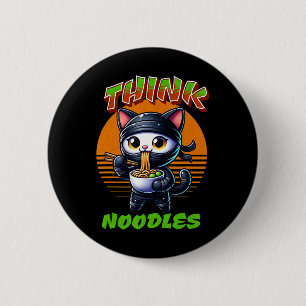 Bóton Redondo 5.08cm Pense em macarrão - Mmm Noodles Kawaii Ninja Cat E