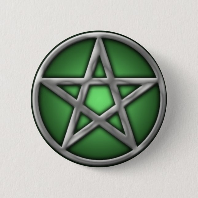 Bóton Redondo 5.08cm Pentacle de prata no verde (Frente)