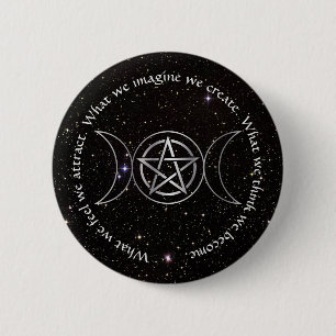 Bóton Redondo 5.08cm Pentáculo da Deusa da Lua Tripla Wicca