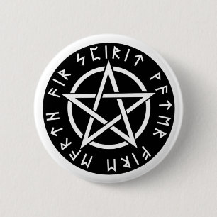 Bóton Redondo 5.08cm Pentagram Runic preto de Wiccan