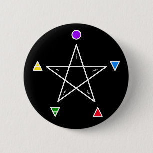 Bóton Redondo 5.08cm Pentagrama com cinco elementos (Wicca)