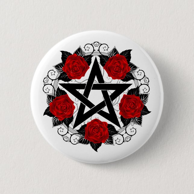 Bóton Redondo 5.08cm Pentagrama com Rosas vermelhas (Frente)