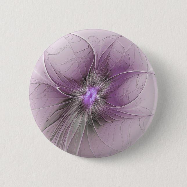 Bóton Redondo 5.08cm Pequena Bela Cinza Mauve Moderna Flor de Arte Frac (Frente)