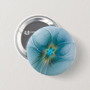Bóton Redondo 5.08cm Pequena Beleza Arte Fractal Flor Azul Moderno Dour