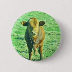 Bóton Redondo 5.08cm Pequena Vaca Castanho na Grama Verde Pastel