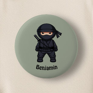 Bóton Redondo 5.08cm Pequeno Ninja Guerreiro em Verde Sage