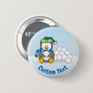 Bóton Redondo 5.08cm Pequeno pinguim sentado com bolas de neve
