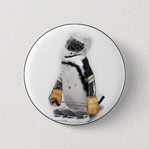 Bóton Redondo 5.08cm Pequeno Pinguim Vestindo Hockey Gear