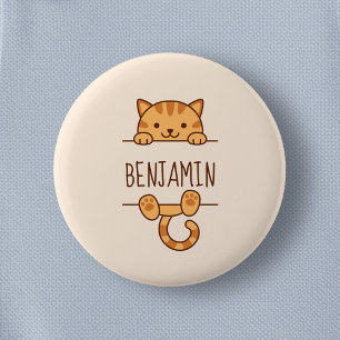 Bóton Redondo 5.08cm Pequim de Tabby Laranja atrás do Nome Personalizad