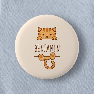 Bóton Redondo 5.08cm Pequim de Tabby Laranja atrás do Nome Personalizad