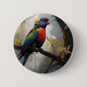 Bóton Redondo 5.08cm Perch Colorido: Um Lorikeet Arco-Íris na Árvore