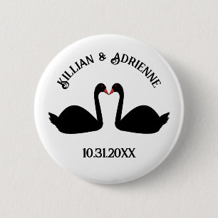 Bóton Redondo 5.08cm Personalização de Swans Negros Beijando Casamento