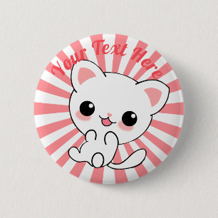 Bóton Redondo 5.08cm Personalizado de Kawaii White Kitten