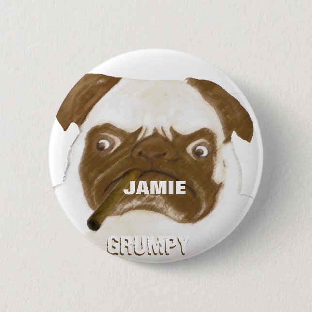 Bóton Redondo 5.08cm Personalizado Grumpy AFICIONADO Puggy Cigar (Frente)