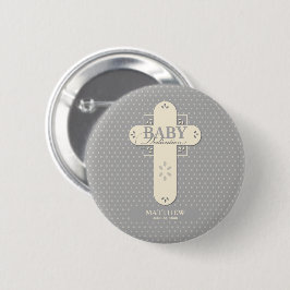 Bóton Redondo 5.08cm Personalize, Dedicação de Bebê Creme e Cruz Cinza