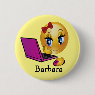 Bóton Redondo 5.08cm Personalize Laptop Emoji Menina 