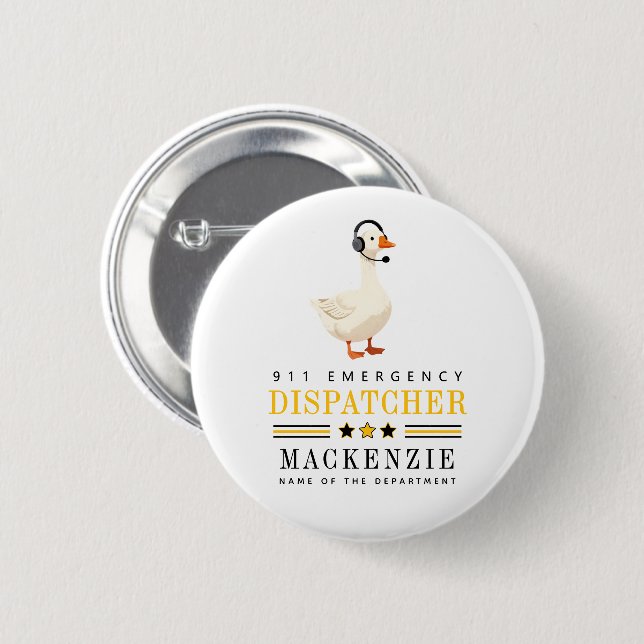 Bóton Redondo 5.08cm Personalized 911 Dispatcher Goose With Headset (Frente & Verso)