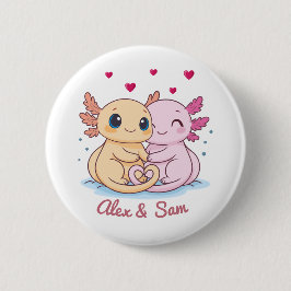 Bóton Redondo 5.08cm Personalized Axolotl Valentine Button with Names
