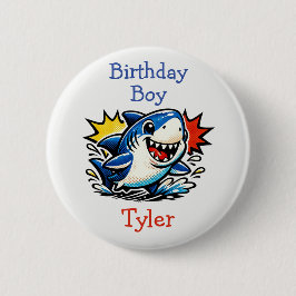Bóton Redondo 5.08cm Personalized Birthday Boy Pop Art Shark