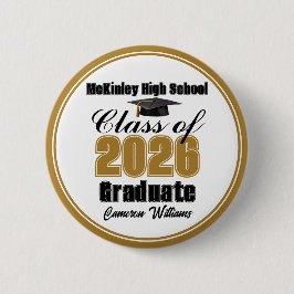 Bóton Redondo 5.08cm Personalized Gold Class of 2026 Graduation Party
