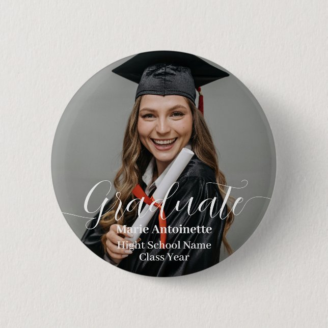Bóton Redondo 5.08cm Personalized Graduate Photo Elegant Graduation  (Frente)