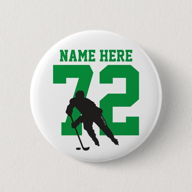Bóton Redondo 5.08cm Personalized Hockey Player Name Number green flair (Frente)