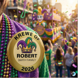 Bóton Redondo 5.08cm Personalized Mardi Gras Krewe Family Jester Hat
