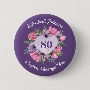 Bóton Redondo 5.08cm Personalized Purple 80th Birthday Button