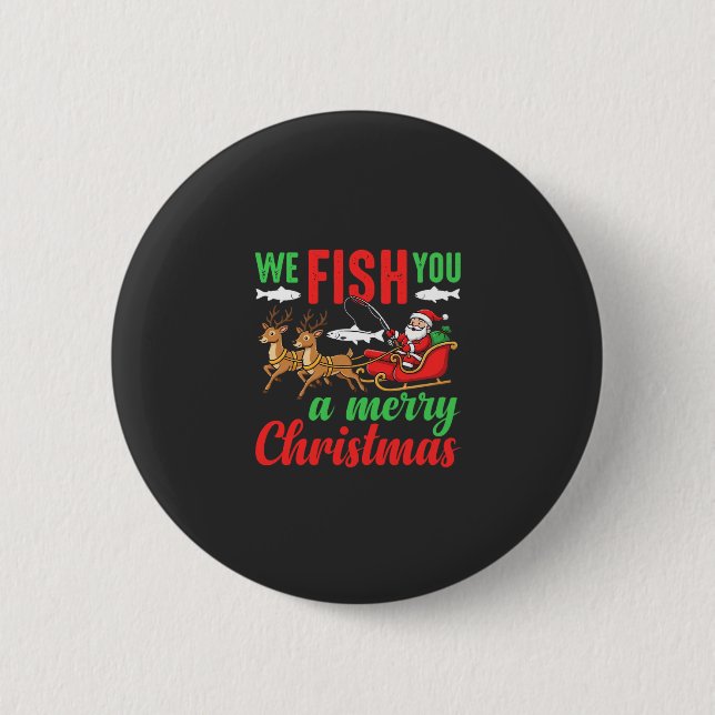 Bóton Redondo 5.08cm Pesca de Natal Feliz Peixe Você (Frente)