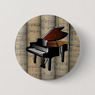 Bóton Redondo 5.08cm Piano~ rolou o Musical do ~ do fundo da partitura