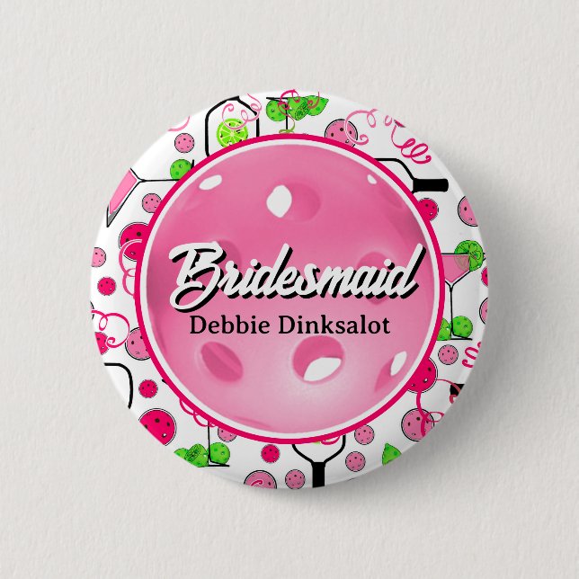 Bóton Redondo 5.08cm Pickleball Bridal Shower Personalized Swag (Frente)