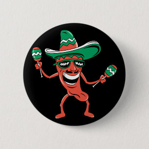 Bóton Redondo 5.08cm Pimenta do partido no Sombrero com Maracas