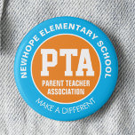 Bóton Redondo 5.08cm Pin da Associação de Professores Pais do PTA<br><div class="desc">Este pino foi projetado para a Associação de Professores Pais. Sua cor se destaca e as fontes são fáceis de ler. Os textos de cima e de baixo são editáveis com seu nome e slogan escolar. população: população do coração: (população sem problemas): se você tem problemas em personalizar este produto...</div>