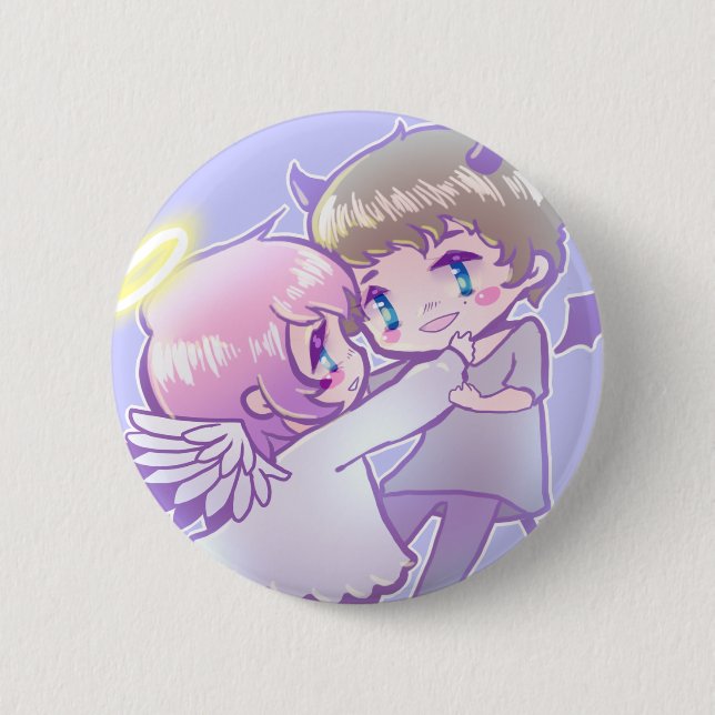 Bóton Redondo 5.08cm Pin de Luv do demónio do anjo x (Frente)