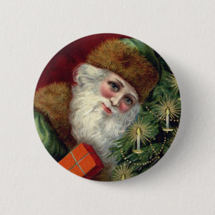 Bóton Redondo 5.08cm Pin do botão do Natal de Papai Noel do vintage