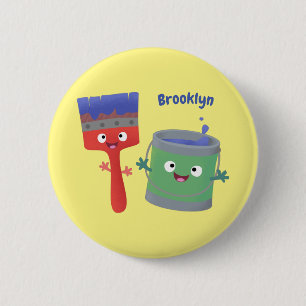 Bóton Redondo 5.08cm Pincel de pintura e personagens de desenho animado