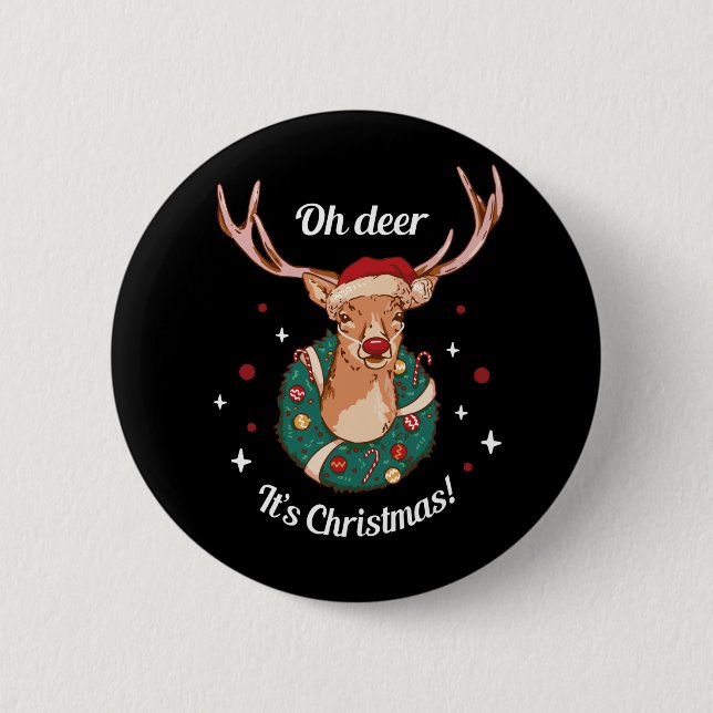 Bóton Redondo 5.08cm Pine Deer - Cabeça de Rena de Natal (Frente)