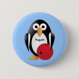 Bóton Redondo 5.08cm Pinguim com uma taça de boliche