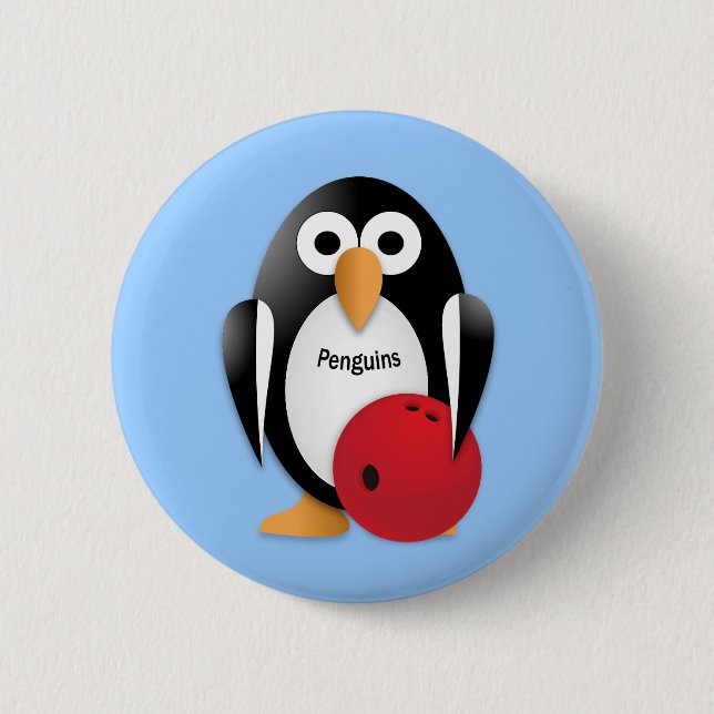 Bóton Redondo 5.08cm Pinguim com uma tigela de boliche (Frente)