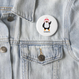 Bóton Redondo 5.08cm Pinguim de Natal Gelado Personalizado em Chapéu Ve