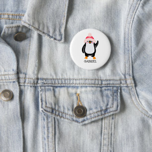 Bóton Redondo 5.08cm Pinguim de Natal Gelado Personalizado em Chapéu Ve