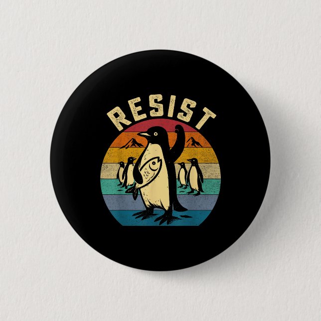 Bóton Redondo 5.08cm Pinguim Engraçado Resiste Pinguins em Protesto Con (Frente)