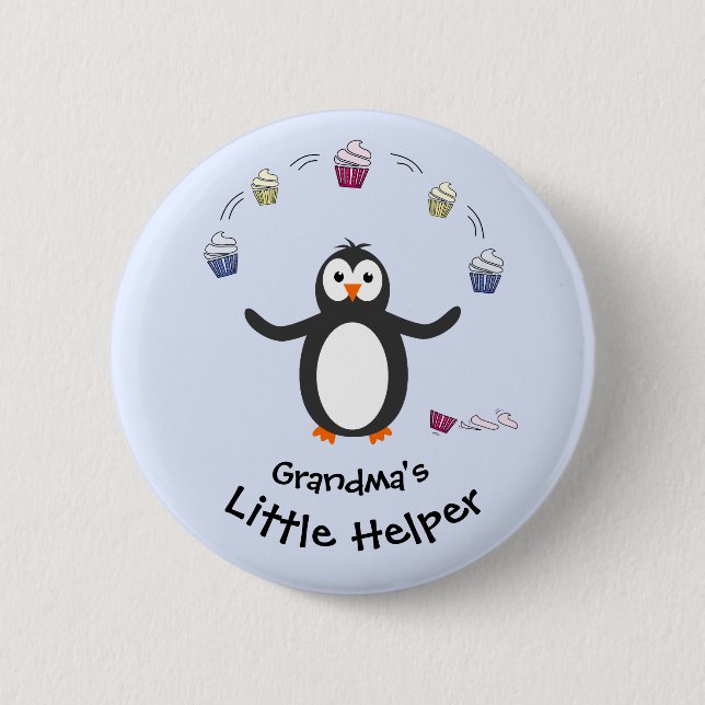 Bóton Redondo 5.08cm Pinguim fazendo malabarismo com cupcakes ajudante  (Frente)