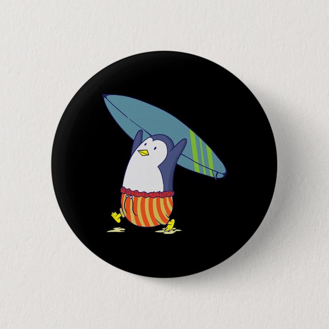 Bóton Redondo 5.08cm Pinguim Nada É Melhor Do Que Surfar (Frente)