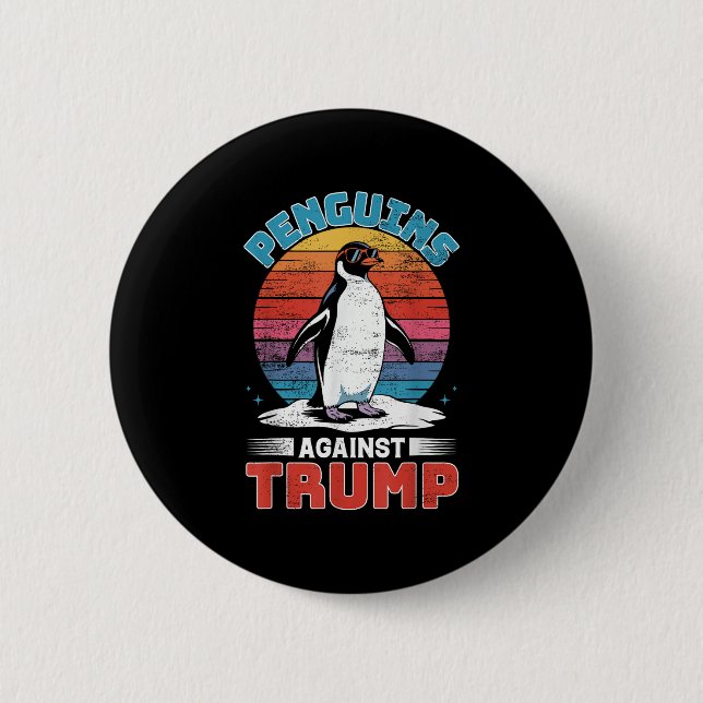 Bóton Redondo 5.08cm Pinguins Contra Trump Penguin Flippers Up Anti Tr (Frente)