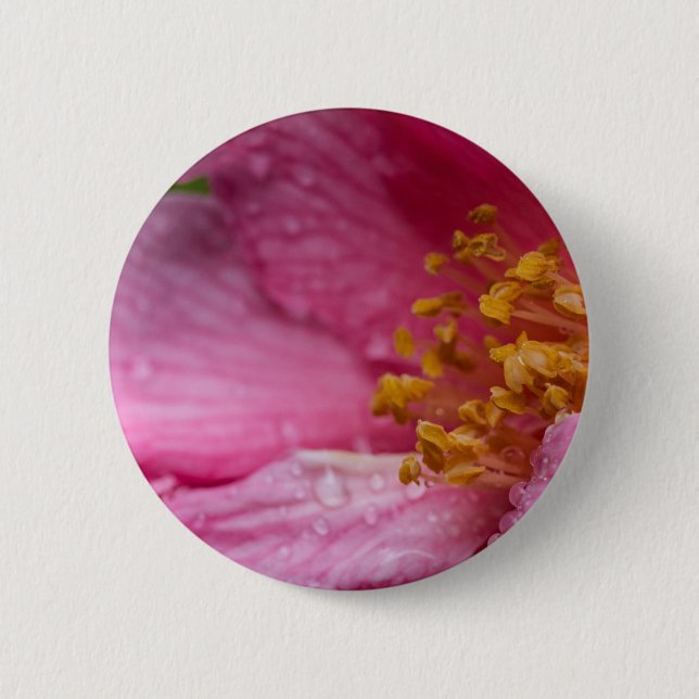 Bóton Redondo 5.08cm Pink Camellia Flower Stamens (Frente)