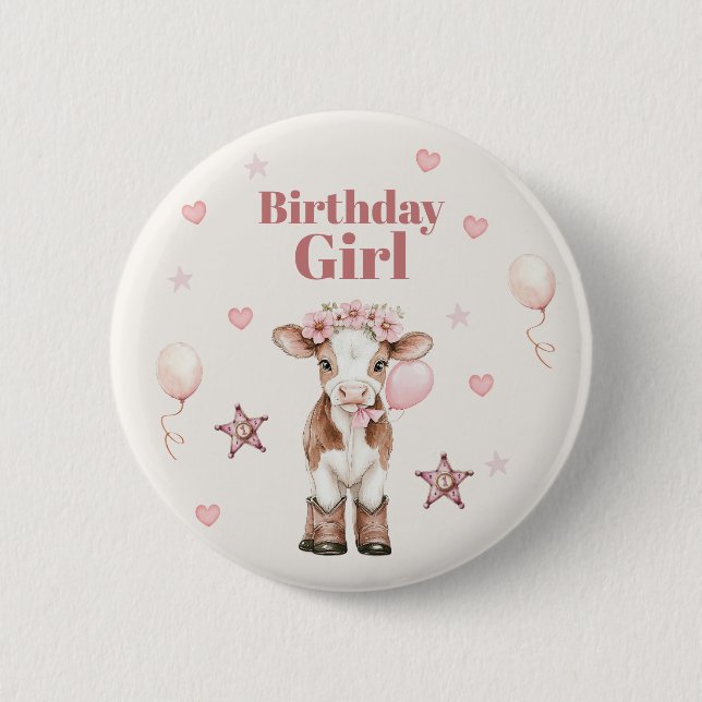 Bóton Redondo 5.08cm Pink Cowgirl Birthday | Farm Theme 1st (Frente)